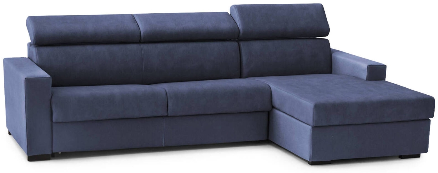 Dmora Sofa mit Halbinsel Angera, Ecksofa mit rechter Chaiselongue aus Stoff, schmale Armlehnen, 100 % Made in Italy, 260 x 95 x 85 cm, Blau Bild 1