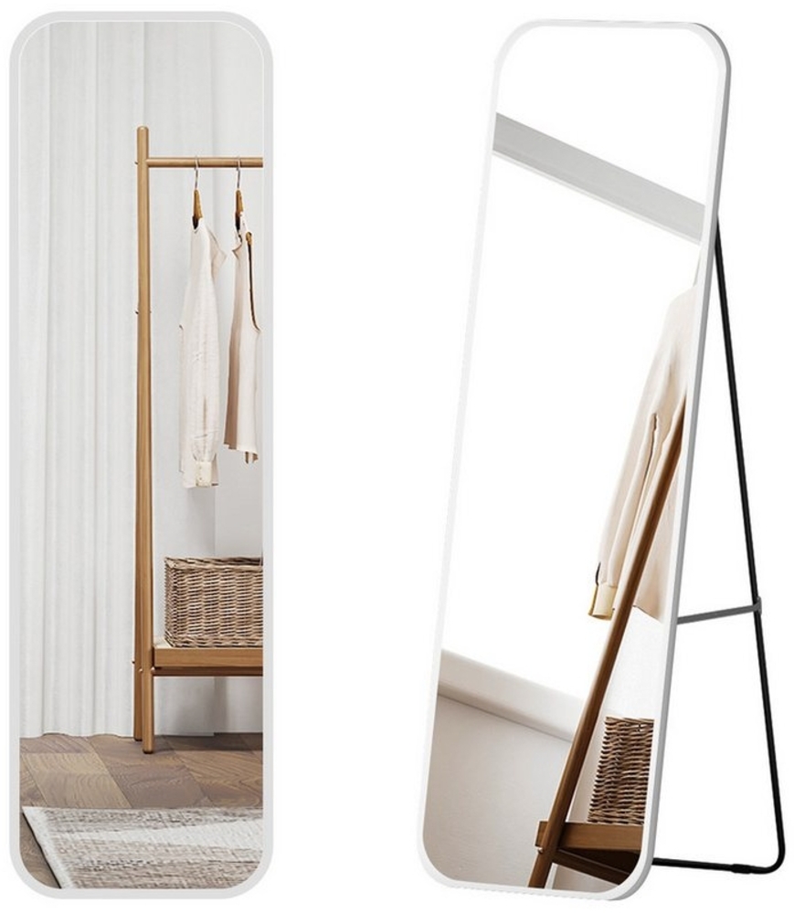 EMKE Standspiegel mit Haken Abgerundeter Rahmen Schwarz Silber Ganzkörperspiegel, 160x40cm HD Groß Wandspiegel für Wohnzimmer oder Ankleidezimmer Bild 1