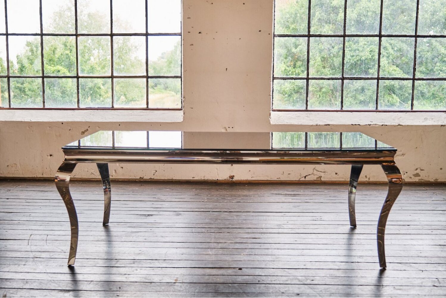 KAWOLA Esstisch AMARA, Tisch Glastisch Barock, Gestell Edelstahl, 200x100cm Bild 1