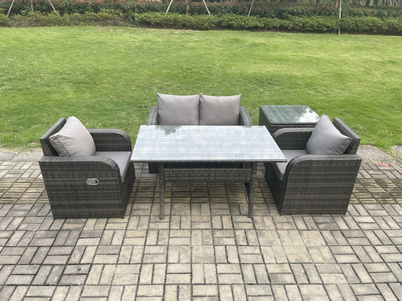 Fimous Outdoor Gartenmöbel-Set Lounge Sofa Set mit Langer Rechteckiger Esstisch 2 PC Liegestuhl Beistelltisch Bild 1