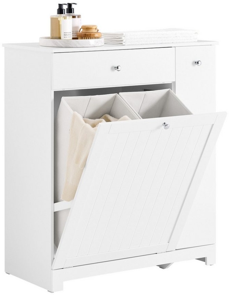 SoBuy Badkommode BZR214, Badschrank Wäscheschrank mit 2 Wäschekörben, Badezimmerschrank, Badmöbel mit Schublade, Wäschekörben, Ausziehfach, Hochschrank schmal Bild 1