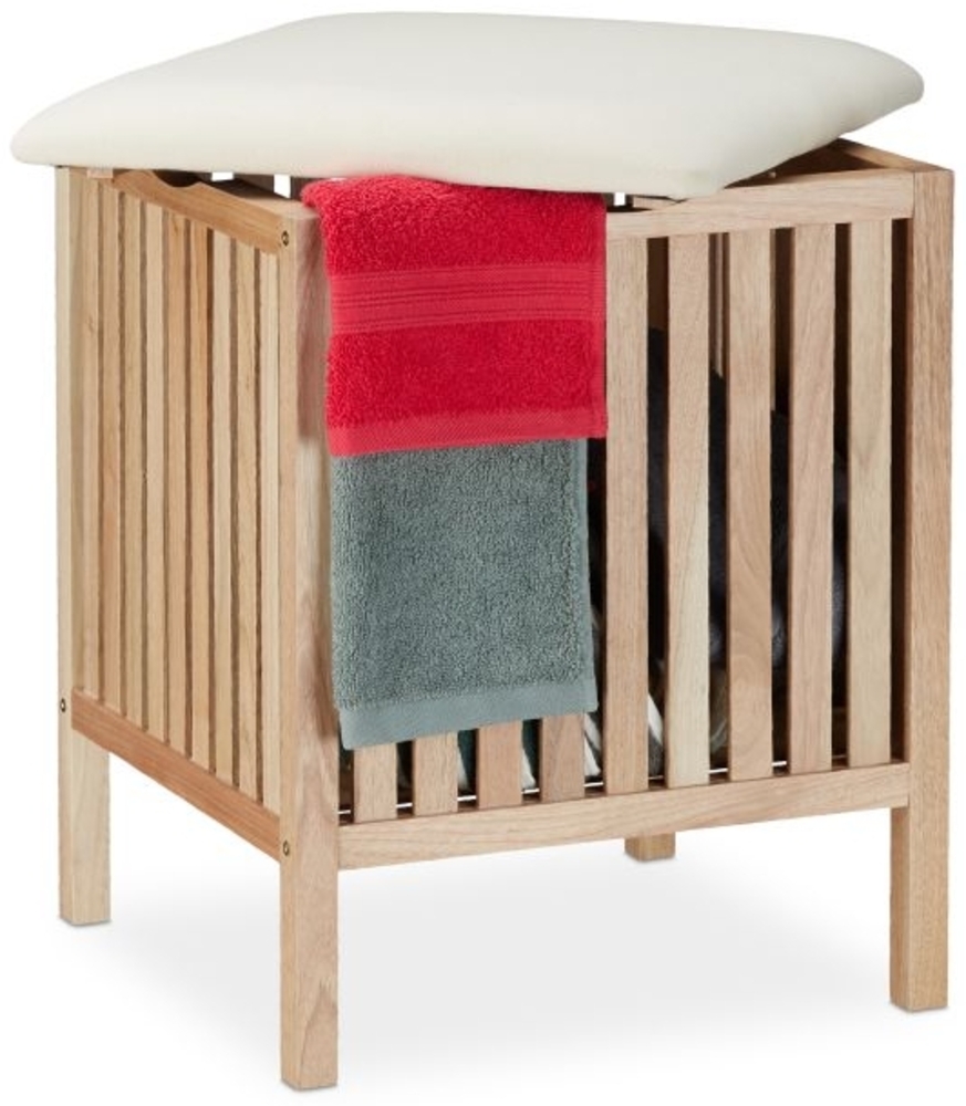 Wäschekorb aus Walnussholz mit Sitz Bild 1