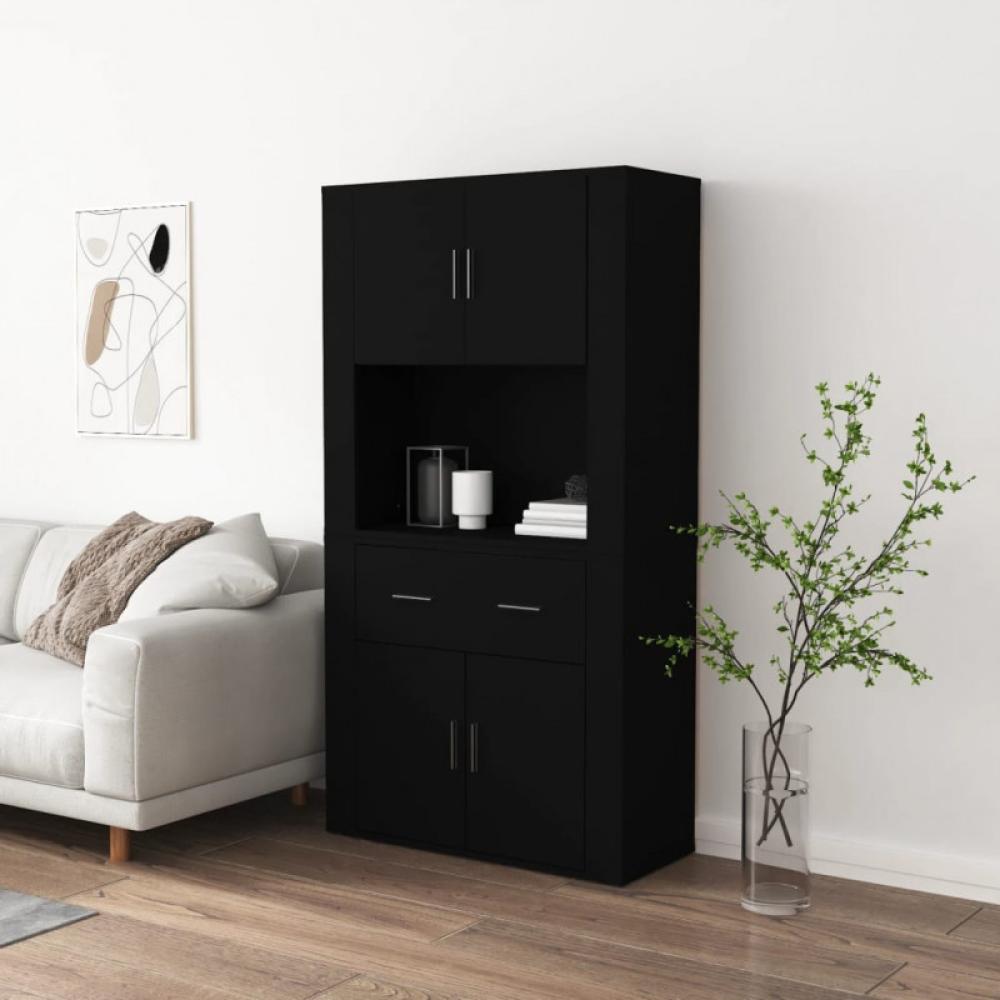 Highboard Schwarz Holzwerkstoff (Farbe: Schwarz) Bild 1