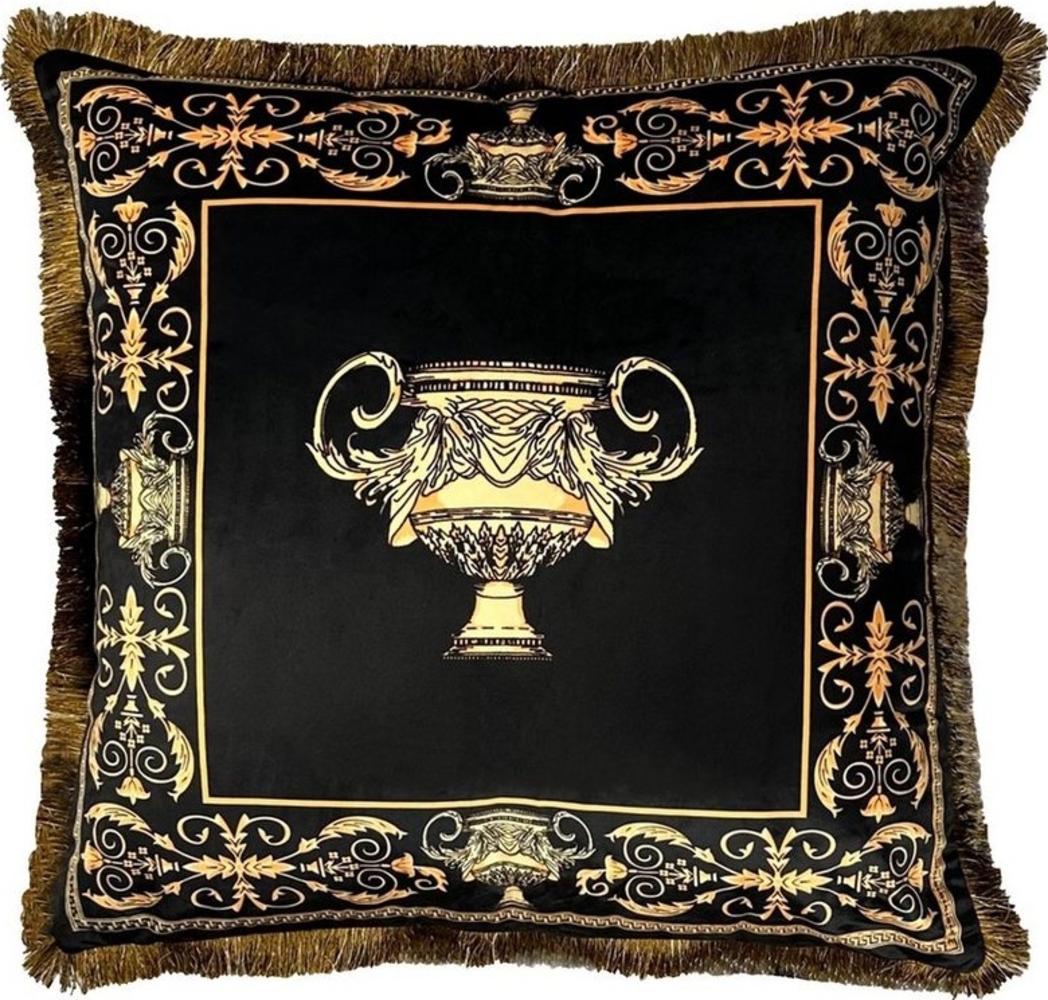 Belle Arti Dekokissen Kissen Zierkissen Sofa Samt 2er Set schwarz gold mit Bezug und Füllung, Löwe, Krone, Fransen, Versteckter Reißverschluss, Samt, Pflegeleicht Bild 1