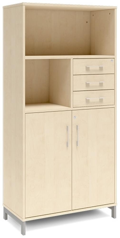 Büroschrank DNA 800x1660 mm Birke/Weiß Schubladenmodul 4A4/2A4 Bild 1