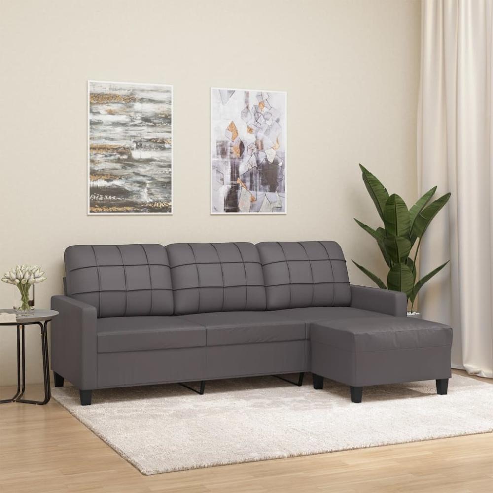 vidaXL 3-Sitzer-Sofa mit Hocker Grau 180 cm Kunstleder 3201016 Bild 1