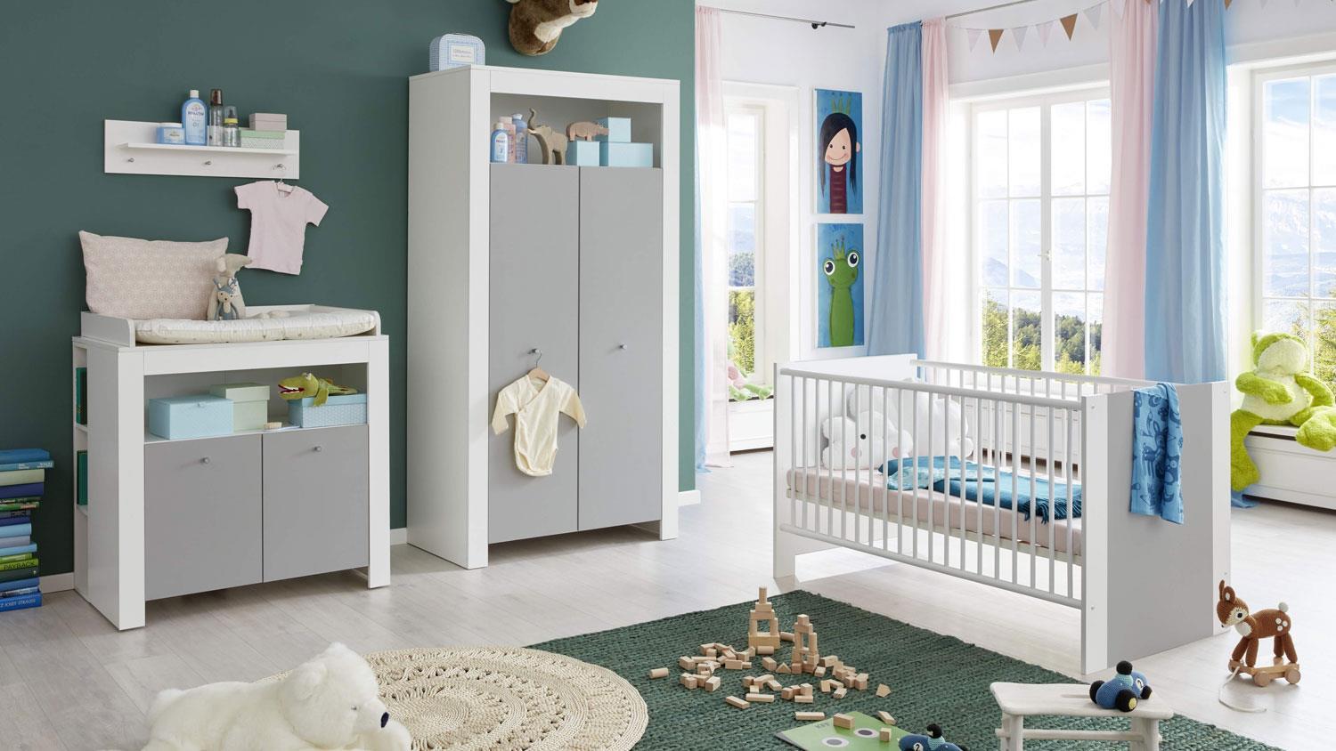 Trendteam Babyzimmer Set PASI 4-tlg. Kinderzimmer in weiß und grau Bild 1