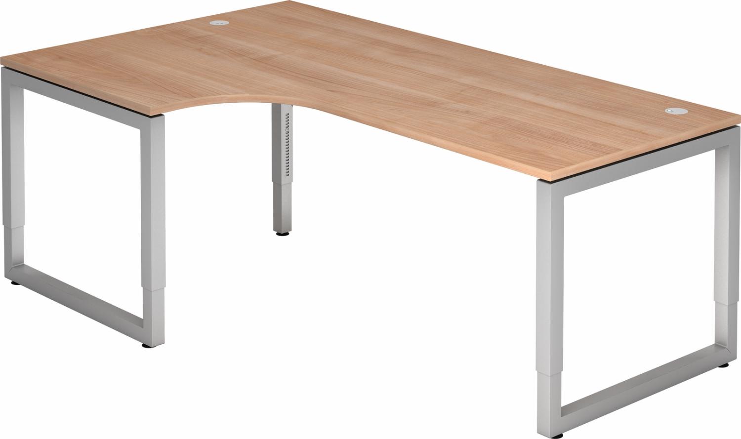 bümö höhenverstellbarer Eckschreibtisch R-Serie 200x120 cm in Nussbaum, Gestell in Silber - Schreibtisch L Form, großer Tisch für's Büro, Computertisch höhenverstellbar, RS-82-N-S Bild 1