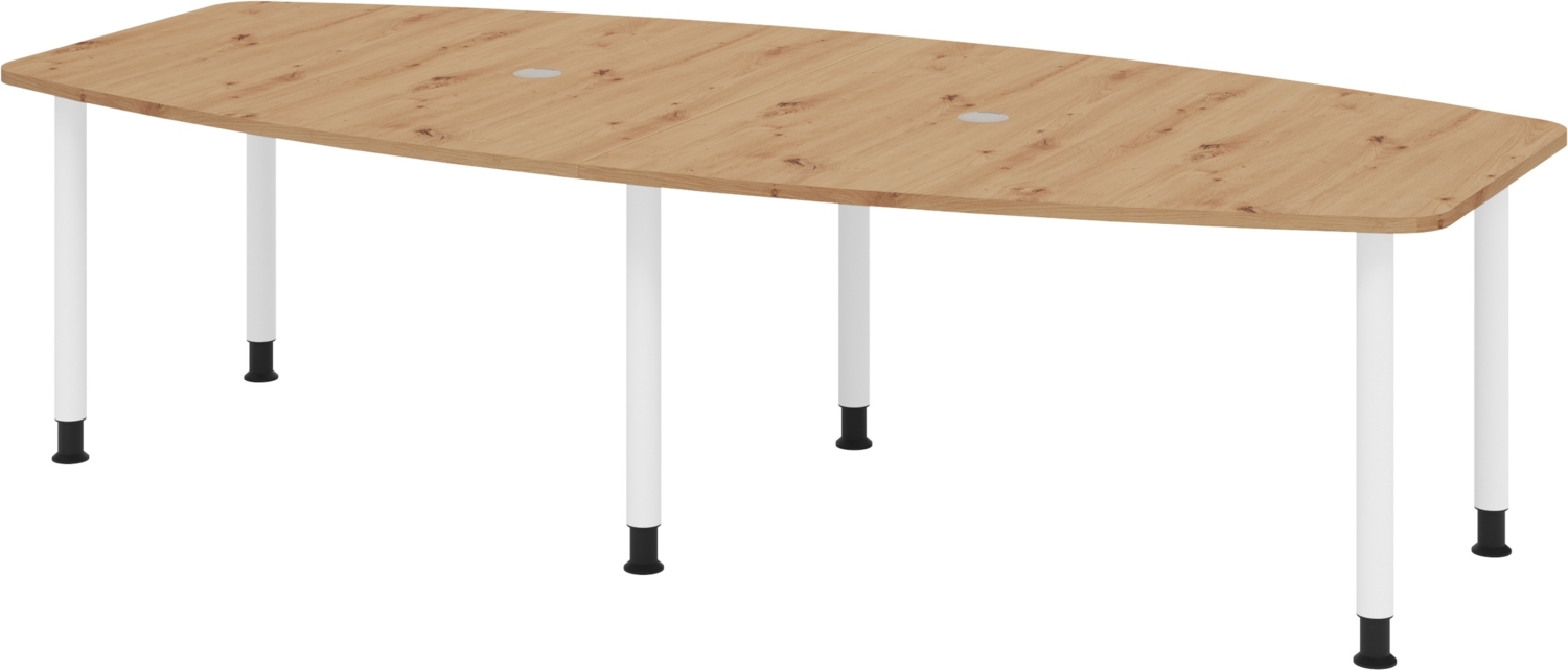 bümö Konferenztisch oval 280x130 cm großer Besprechungstisch in Asteiche, Besprechungstisch mit Gestell in weiß, Meetingtisch für 10 Personen, XXL-Tisch für Besprechungsraum & Meeting, KT28C-R-W Bild 1