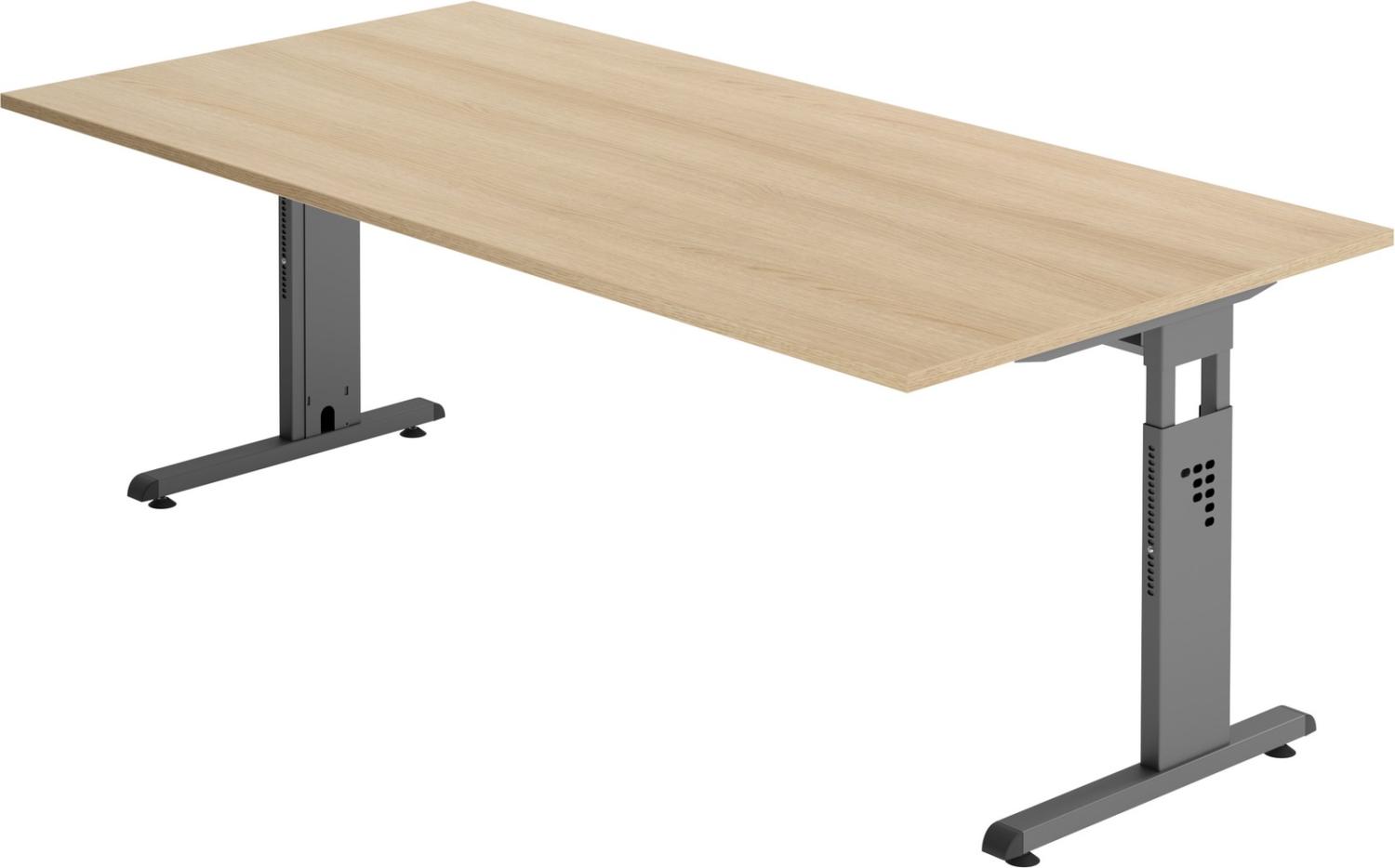 bümö® Schreibtisch O-Serie höhenverstellbar, Tischplatte 200 x 100 cm in Eiche, Gestell in graphit Bild 1