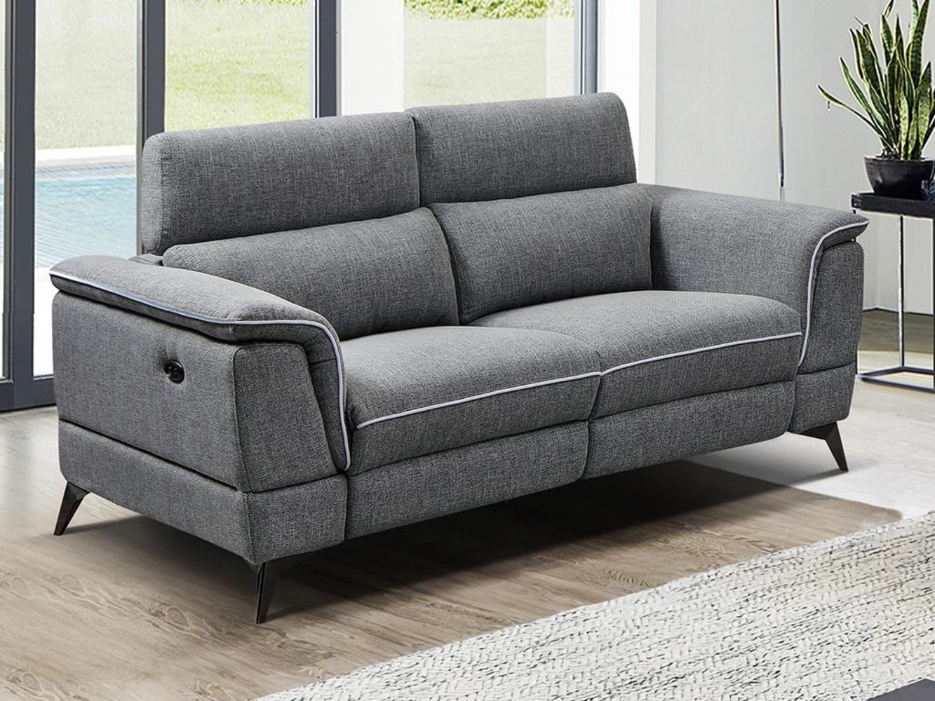 Vente-unique - Relaxsofa elektrisch 2-Sitzer - Stoff - Grau - MACARI Bild 1