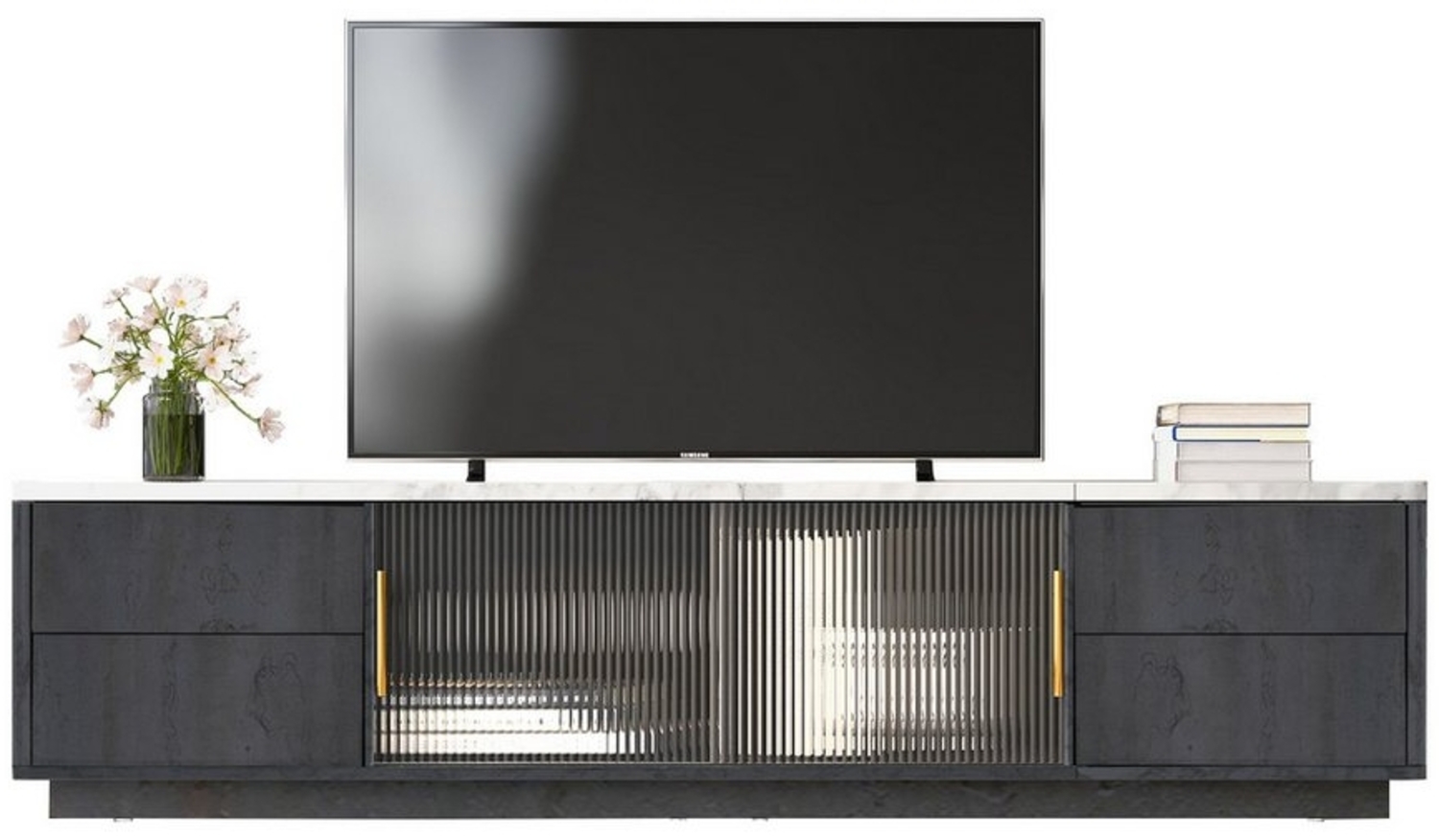 MODFU Lowboard TV-Schrank (Mit vier Schubladen und Schwebetüren aus Glas), mit Push-to-Open Funktion,Breite 160 cm Bild 1