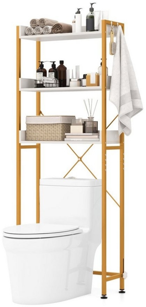 COSTWAY Badregal, Toilettenregal platzsparend, mit 3 Ablagen & 4 Haken, 164cm Bild 1