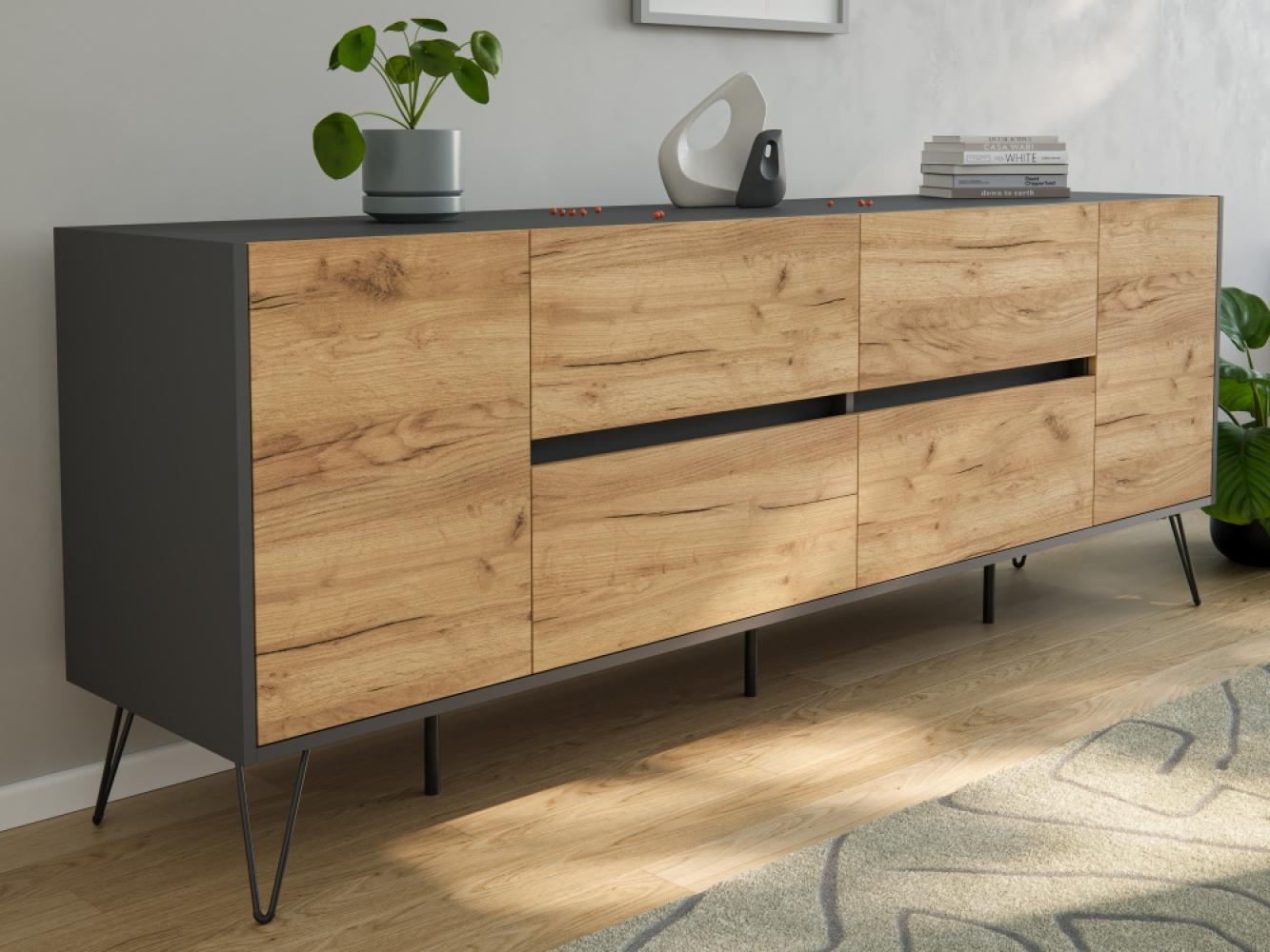 Magnolia Home 'Heros' Sideboard mit SoftClose, Holz natur / graphit, 72 x 42 x 199 cm Bild 1