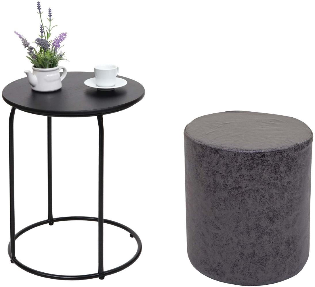 2er-Set Sitzhocker und Beistelltisch HWC-K48, Kaffeetisch Tisch Hocker, MVG-zertifiziert MDF Metall Kunstleder ~ schwarz Bild 1