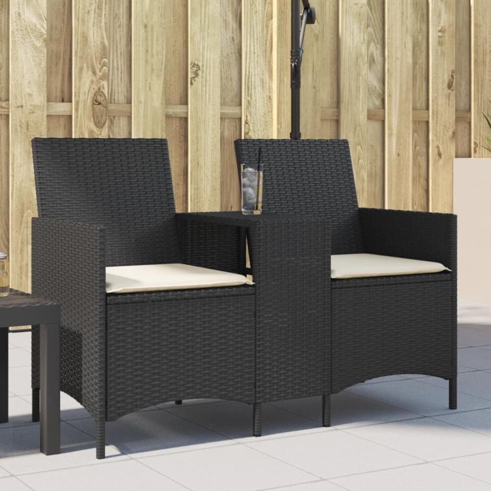 vidaXL Gartensofa 2-Sitzer mit Tisch und Kissen Schwarz Poly Rattan 4003884 Bild 1