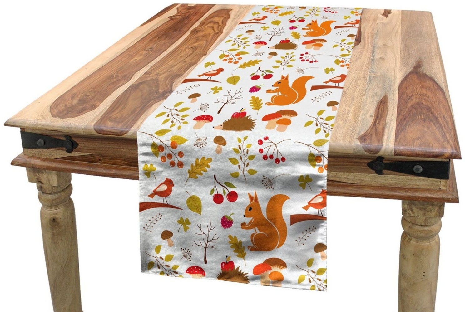 Abakuhaus Tischläufer Esszimmer Küche Rechteckiger Dekorativer Tischläufer, Wald Herbstliche Blumenelemente Bild 1