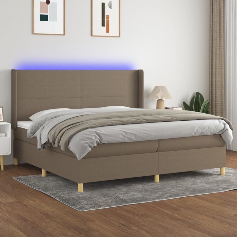 vidaXL Boxspringbett mit Matratze & LED Stoff Taupe 200 x 200 cm, Härtegrad: H2 [3138745] Bild 1