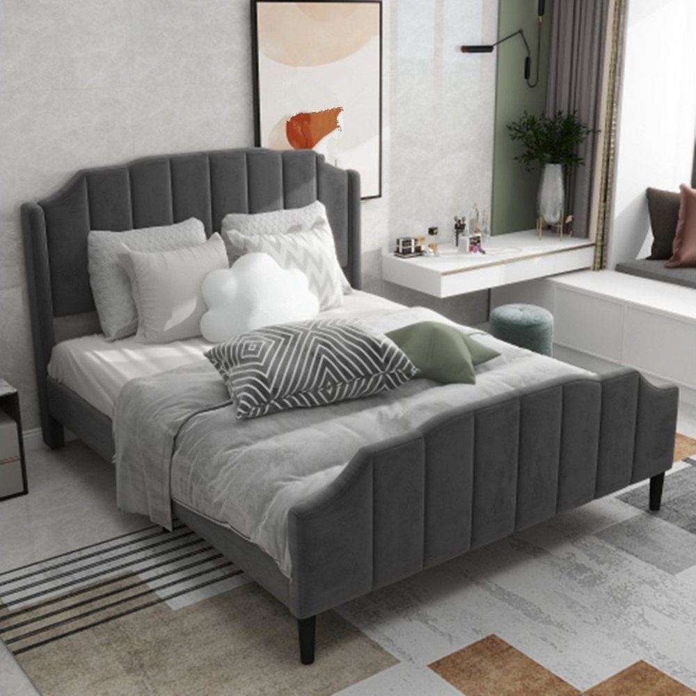 XDeer Polsterbett Polsterbett,Bettgestell mit Kopfteil, Fußteil und Lattenrost Samt, gepolstert Doppelbett Jugendbett Gästebett 140 x 200 cm Bild 1