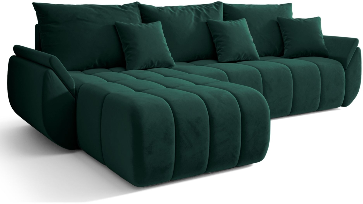 Selsey 'Romuldi' Ecksofa mit Schlaffunktion, Stauraum, Samtbezug, Grün, linksseitig Bild 1