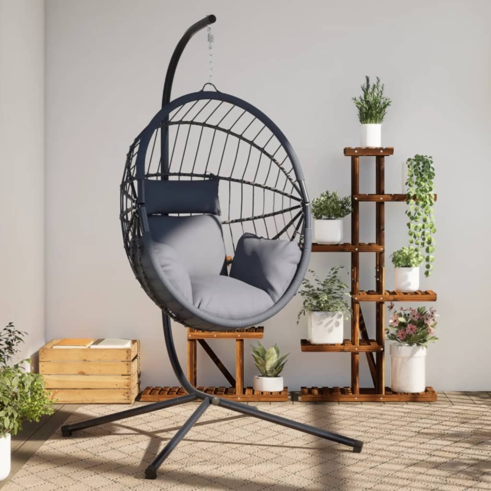 vidaXL Hängesessel Ei-Design mit Ständer Grau Rattan und Stahl 4007407 Bild 1