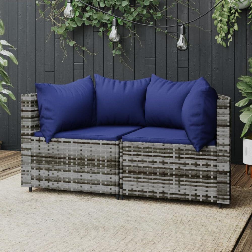 vidaXL Garten-Ecksofas mit Kissen 2 Stk. Grau Poly Rattan 319854 Bild 1