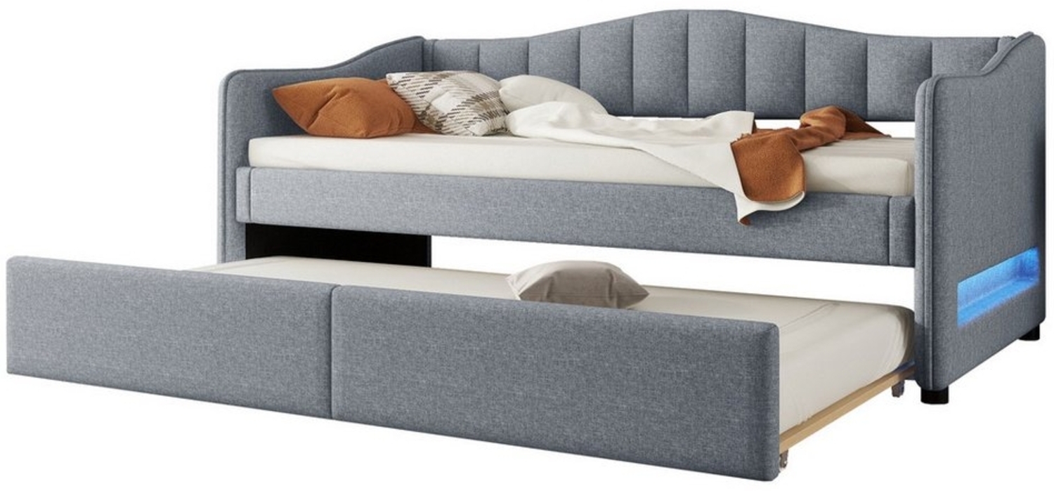 HAUSS SPOLE Schlafsofa 90x200cm mit ausziehbarem Bett, Ambiente-Licht Leinen, Grau, mit ausziehbarem Bett Ambiente-Licht-Design, Leinen, minimalistisches Styling, ohne Matratze Bild 1