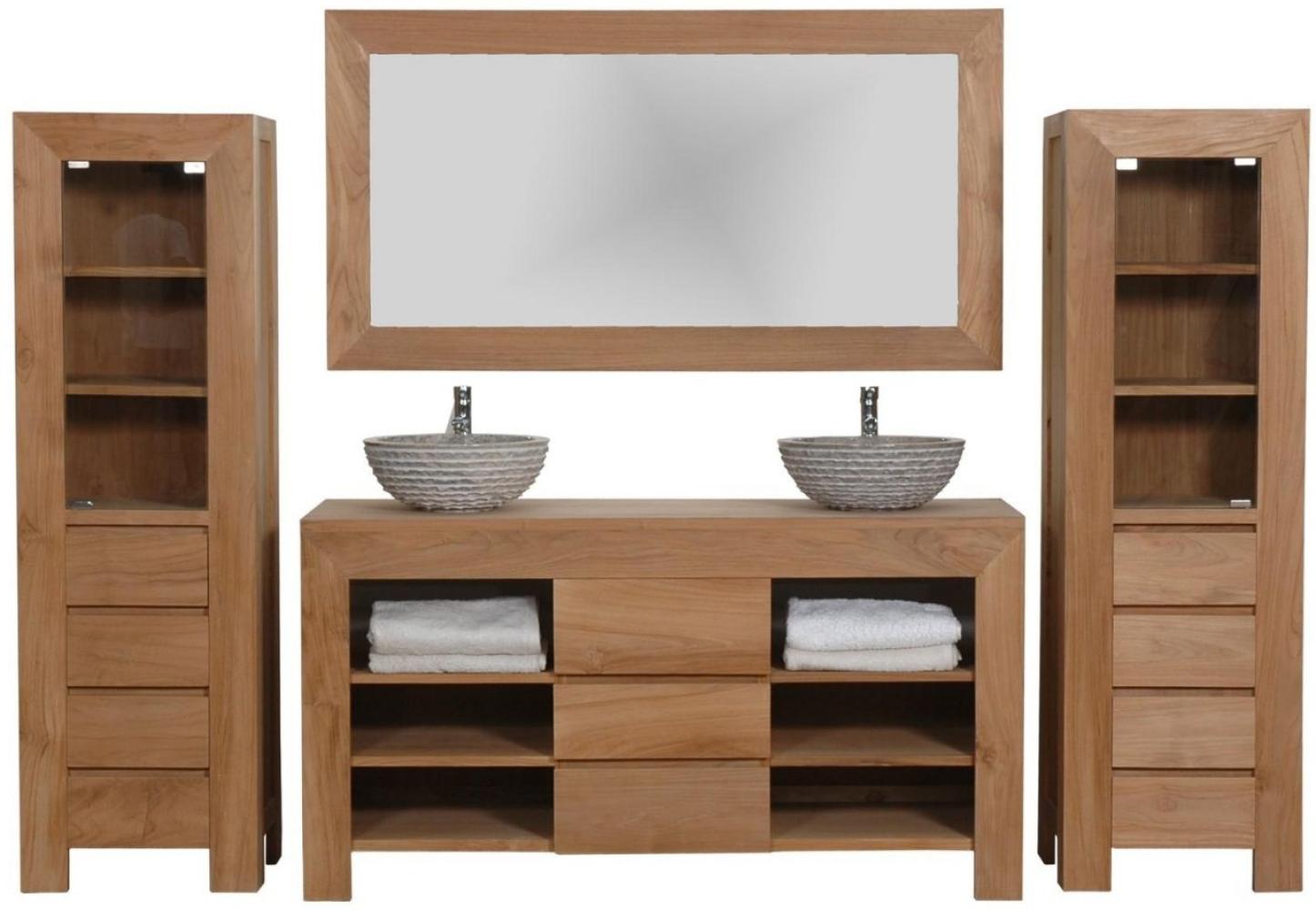 Badmöbel Set Pajala Teak Massivholz - Breite vom Unterschrank: 180 cm - Breite vom Spiegel: 180 cm - Anzahl Hochschränke: 2 Hochschränke Bild 1