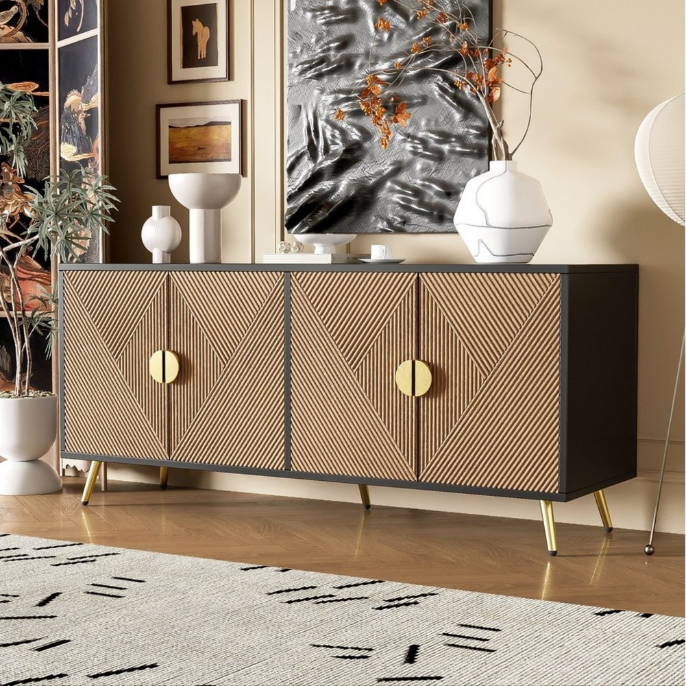 Furnishings Home Stauraumschrank Aufbewahrungs Schlichtes Design Vier Türen Goldene Gebürstete Griffe (1-St) Viel Stauraum für Wohnzimmer, Esszimmer oder Schlafzimmer Bild 1