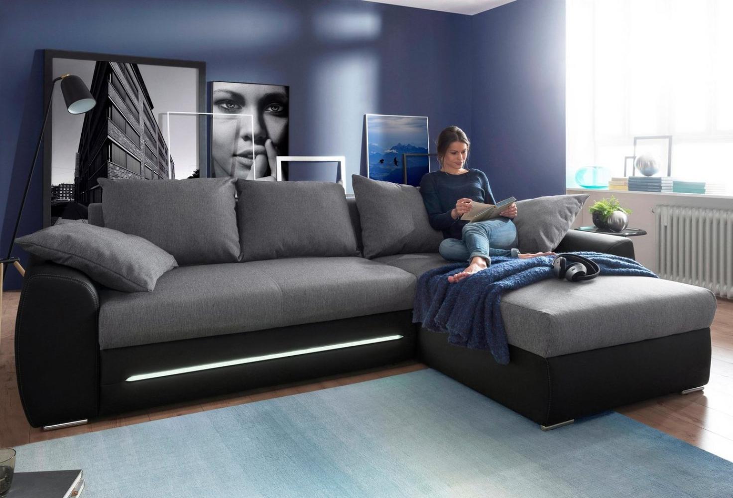 Jockenhöfer Gruppe Ecksofa Basel L-Form, inklusive LED-Beleuchtung, mit Bettfunktion und Bettkasten Bild 1