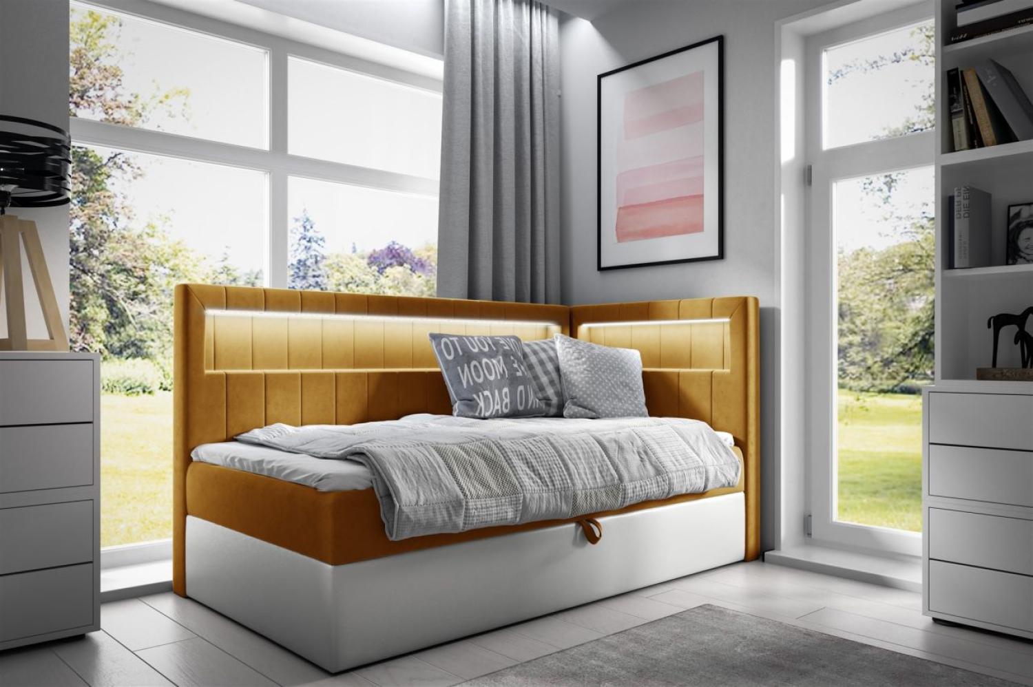 Boxspringbett Gästebett Kinderbett FABIAN Nr. 3 80x200cm Weiss-Gelb Seite Rechts Bild 1