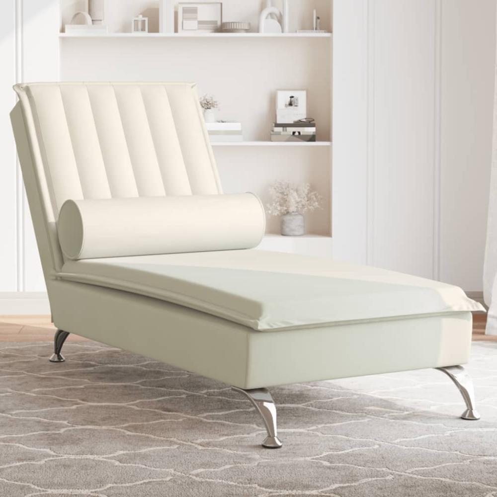 vidaXL Massage-Chaiselongue mit Nackenrolle Creme Samt 379466 Bild 1