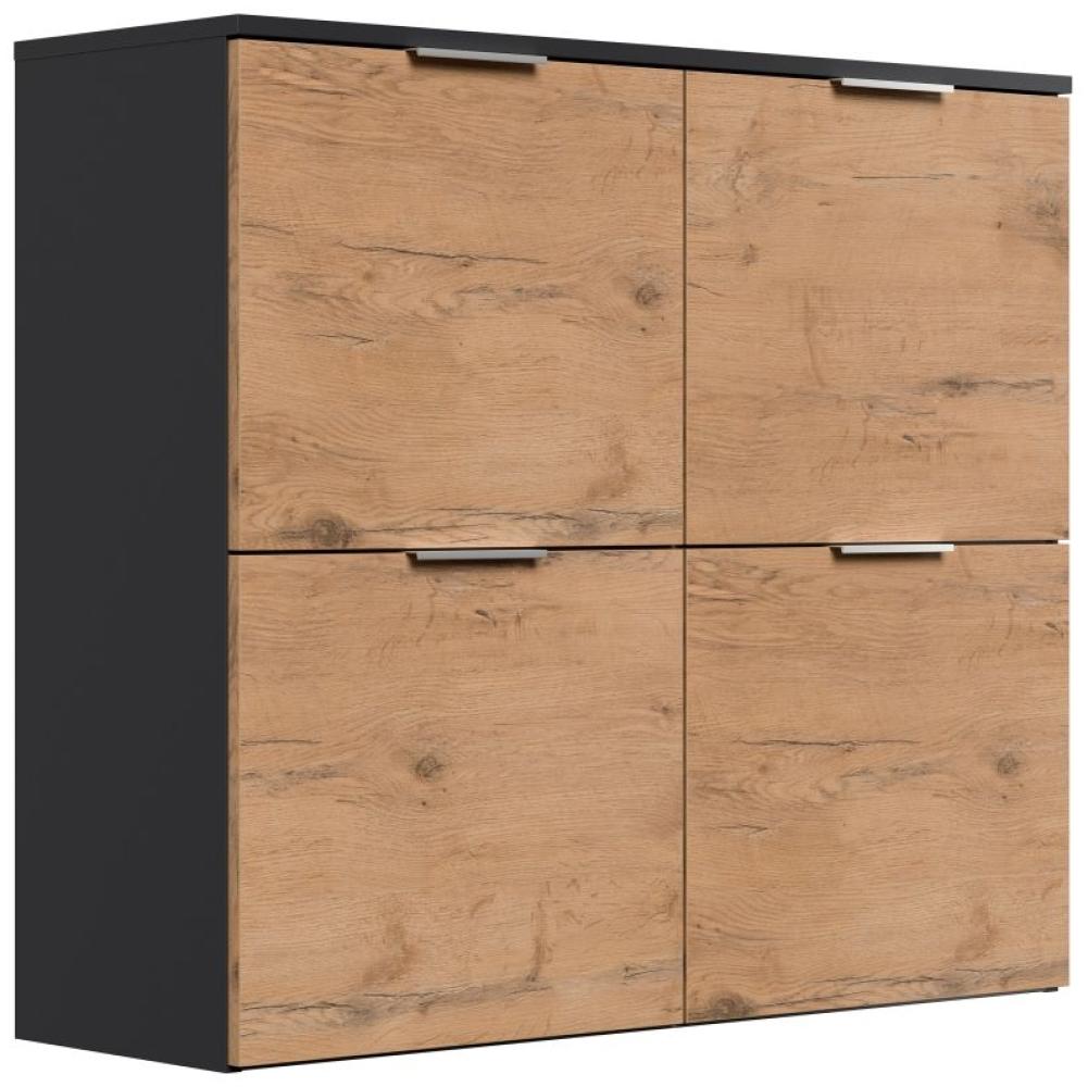 Posseik Schrank Schuhschrank Fleuve-XL 4 Klappen 16 Paar 105x93 cm Graphit-Oak Bild 1
