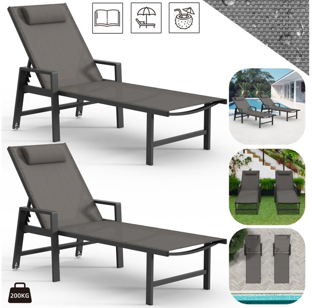 Melko Gartenliege Relaxliege Aluminium Sonnenliege mit Kissen Liegestuhl Klappliege, 2-tlg, 5-fach verstellbare Rückenlehne Bild 1