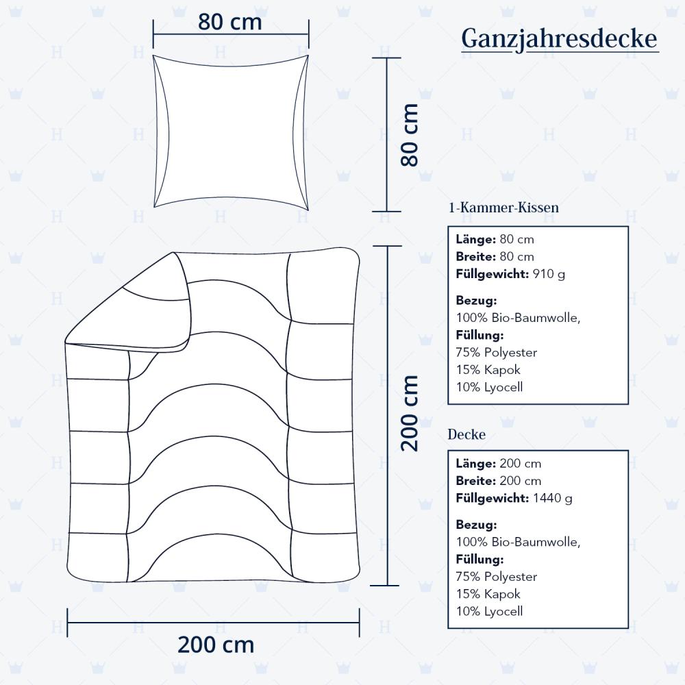 Heidelberger Bettwaren Bettdecke 200x200 cm mit Kissen 80x80 cm, Made in Germany | Ganzjahresdecke, Schlafdecke, Steppbett mit Kapok-Füllung | atmungsaktiv, hypoallergen, vegan | Serie Kanada Bild 1