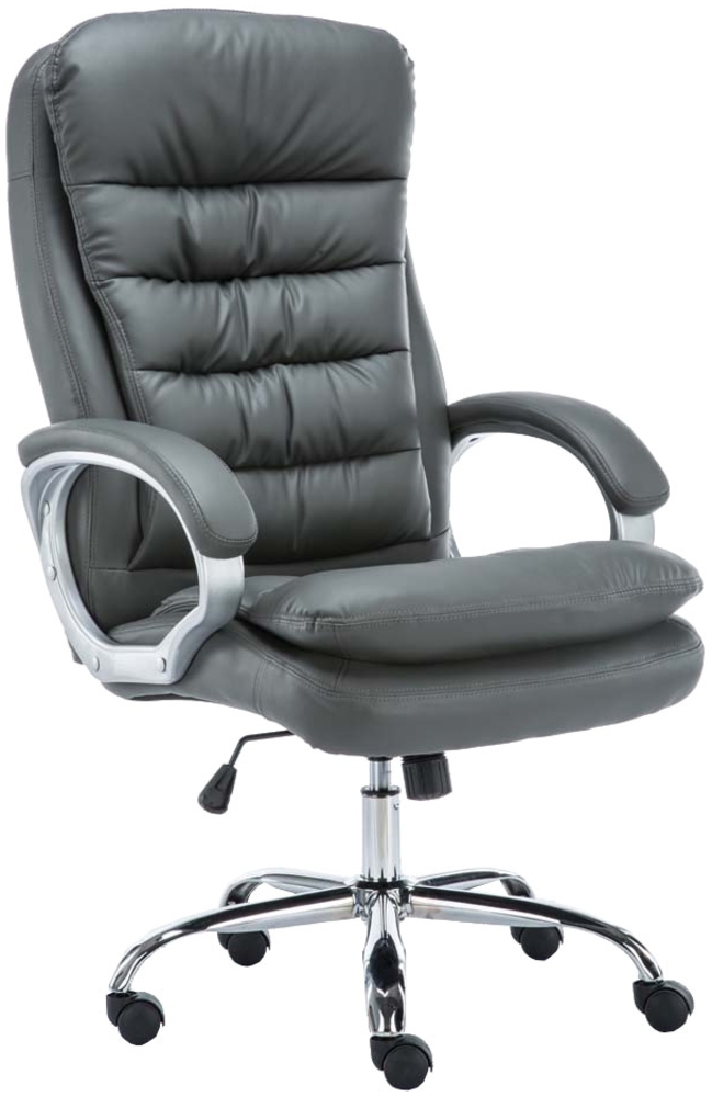 DELUKE® Bürostuhl SOUK - 116 x 68 x 77, Grau Kunstleder Metall in Chromoptik Gestell ergonomische Bürostühle Homeoffice Stuhl mit Rollen Bild 1