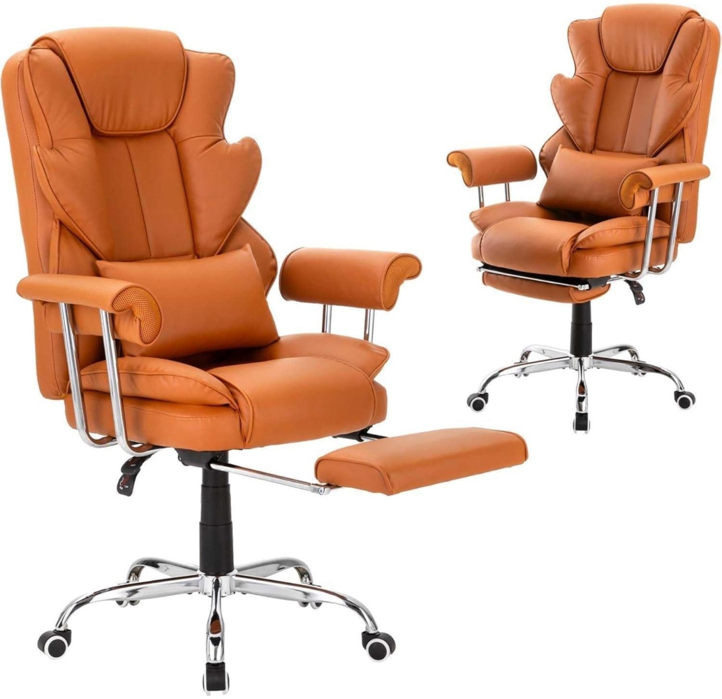 Ergonomischer Bürostuhl 230kg Tragkraft neigbar 135° PU Leder Chefsessel braun Bild 1