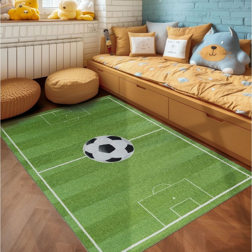 SIMPEX24 Teppich Fußballstadion, Rechteckig, Höhe: 7 mm, Kinderteppich Fußballstadion Teppich Kinderzimmer Rutschfest Waschbar Bild 1