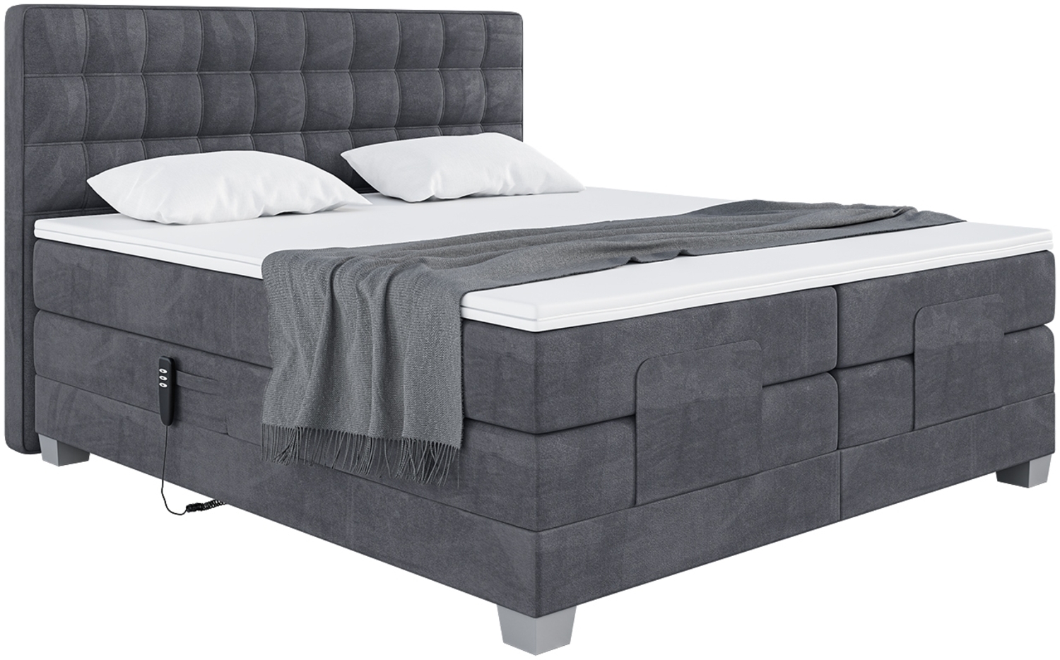 MEBLINI Boxspringbett Elektrisch EDISON 200x200 cm mit Bettkasten - H3/Dunkelgrau Samt Polsterbett - Doppelbett mit Toppers & Taschenfederkern-Matratzen Bild 1