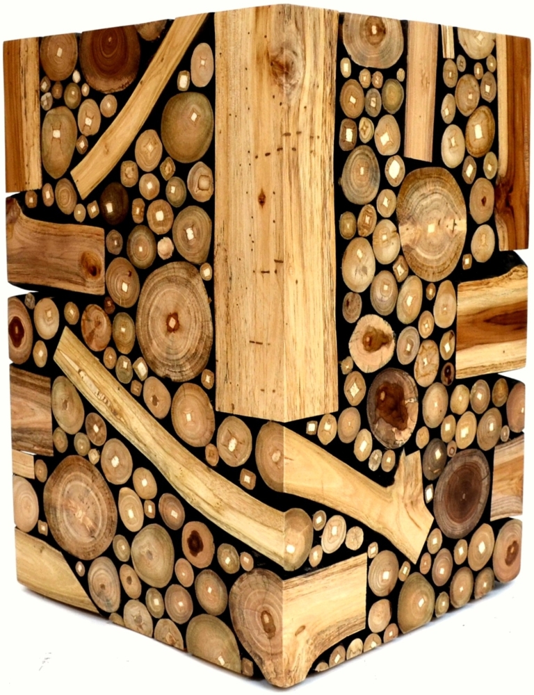 Beistelltisch Teak Holz Sitzhocker Teakholz Baumstammtisch Asthocker Bild 1