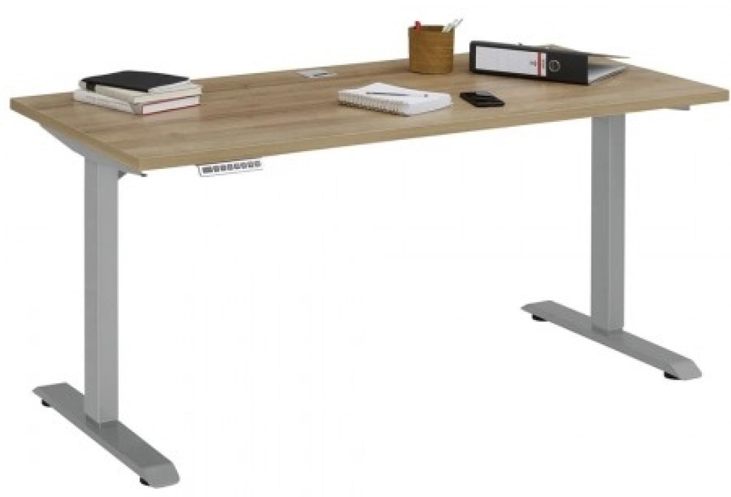 Maja Höhenverstellbarer Schreibtisch 5502 Metall platingrau - Riviera Eiche Bild 1