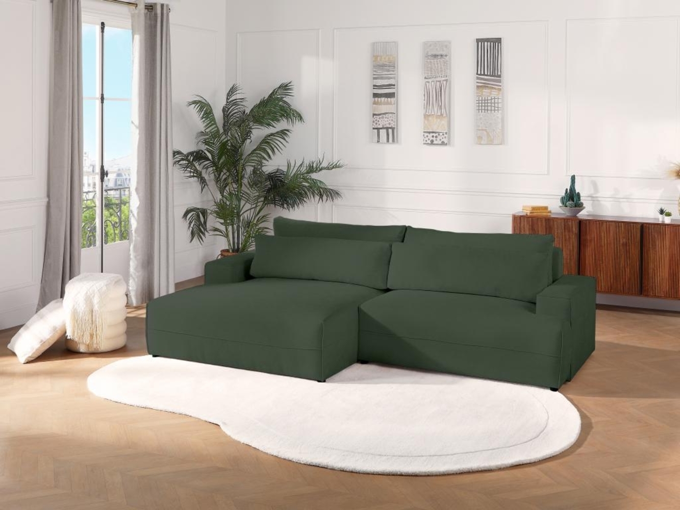 Vente-unique - Ecksofa mit Schlaffunktion - Ecke links - Strukturstoff - Grün - BREGLIO Bild 1