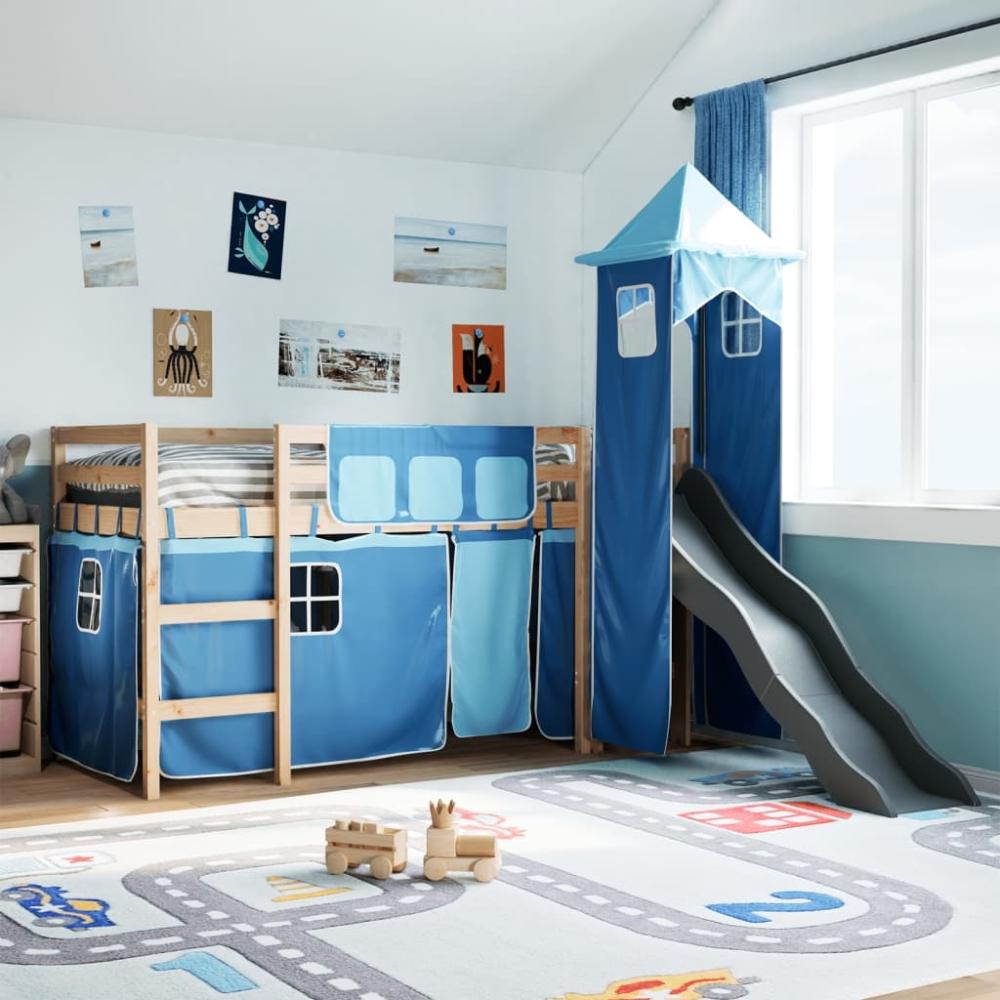 vidaXL Kinderhochbett mit Turm Blau 80x200 cm Massivholz Kiefer 3309120 Bild 1