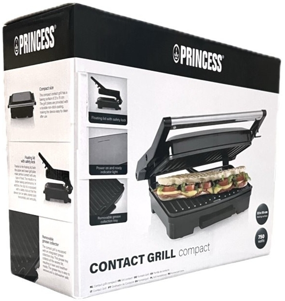 Princess 117501 Kontaktgrill Paninigrill 750 Watt Edelstahl schwarz Bild 1