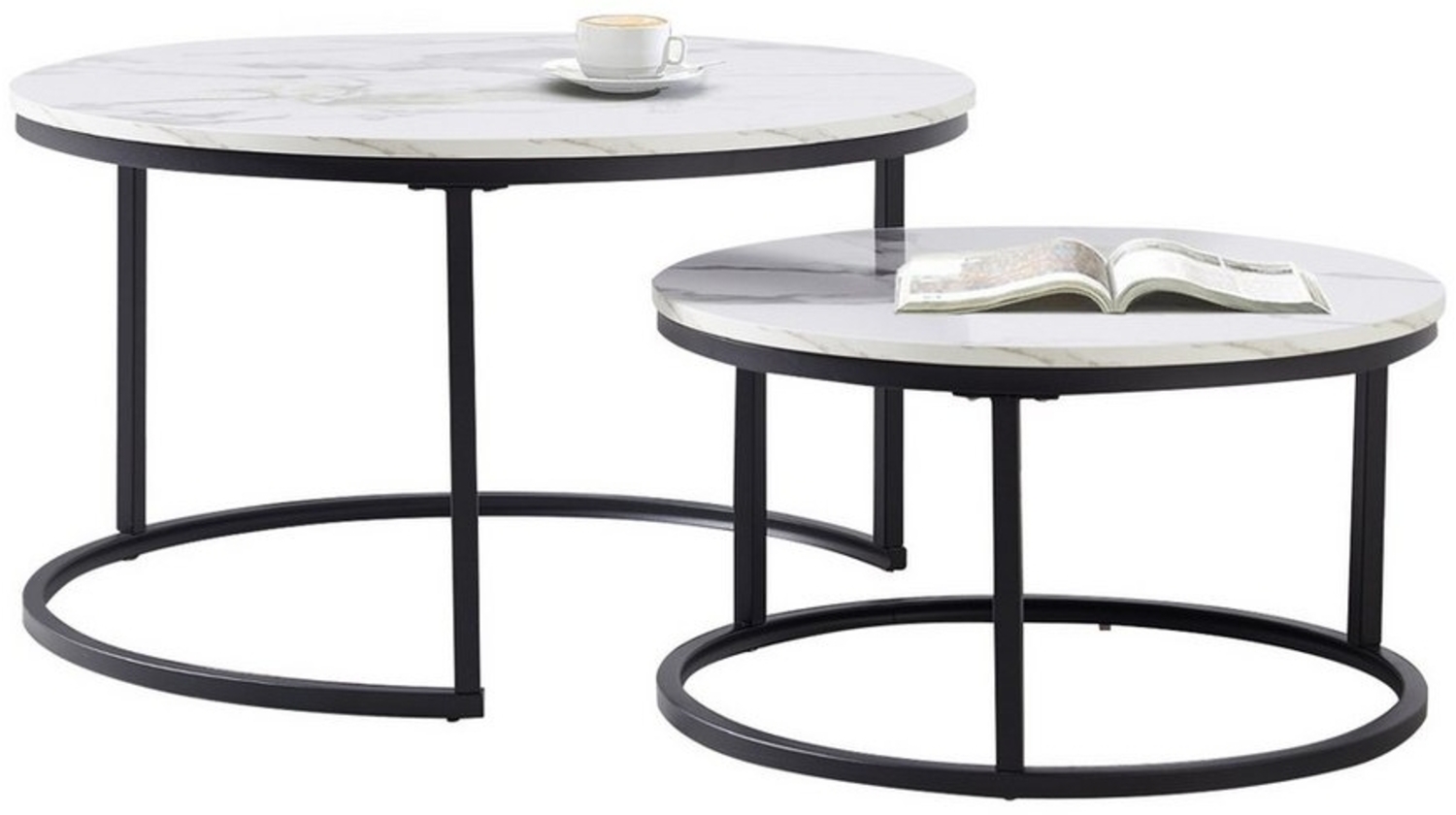 OKWISH Couchtisch 2-teiliges Couchtisch-Set (elegantem Design, 2-St, Stabiler Eisenrahmen & leicht zu reinigende Steinplatten-Tischplatte), Ideal für Wohnzimmer & Büro, Platzsparendes stapelbares Design Bild 1