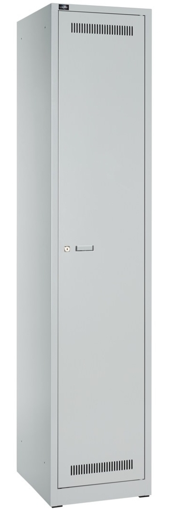 BISLEY Garderobenschrank Light abschließbar mit Belüftungslöchern, Hutboden, Handtuchhalter, Kleiderstange & 3 Haken - Spind mit Schloss in lichtgrau - 1 Abteil, Fachbreite: 400 mm, GL04S1-245 Bild 1