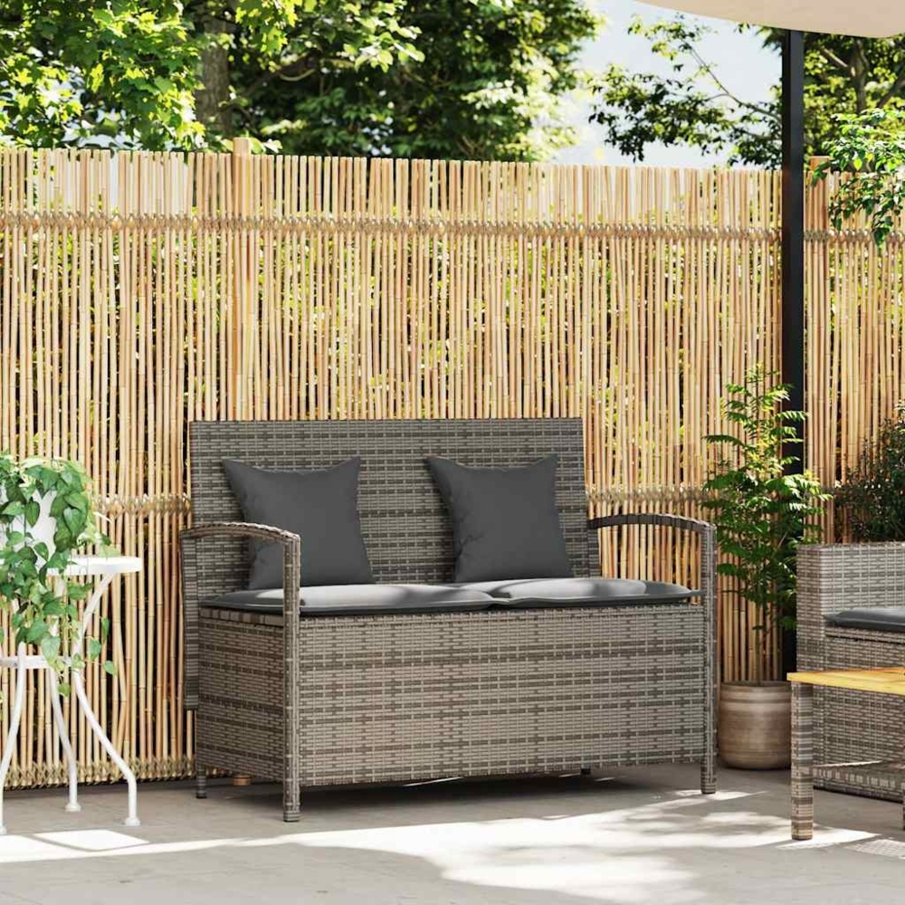 vidaXL Gartenbank mit Stauraum und Kissen Grau Poly Rattan 4104213 Bild 1