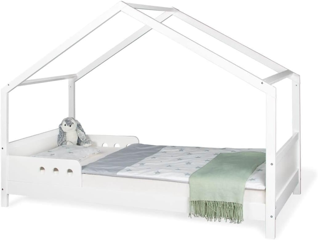 Bellabino 'Vila' Hausbett 90x200 cm, weiß lackiert, Kiefer massiv, inkl. Rolllattenrost und 2-tlg. Rausfallschutz Bild 1