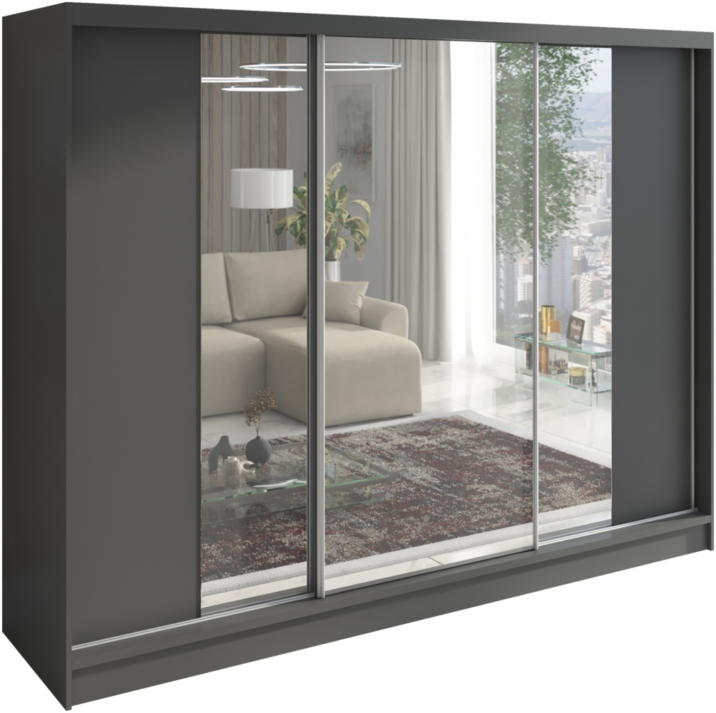 A&J MöbelLand Schwebetürenschrank VIDA 200 cm 3-türig Schrank mit Schubladen und Spiegel Bild 1