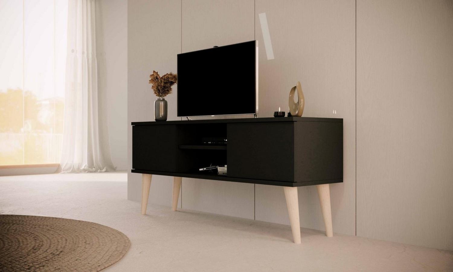 Bjird Lowboard TV-Schrank "Toronto" (2 Schranktüren, 2 Ablagefächern und Kabelöffnung), Breite 120 cm, Beine aus Buchenholz, für Fernseher bis zu 50 Zoll Bild 1